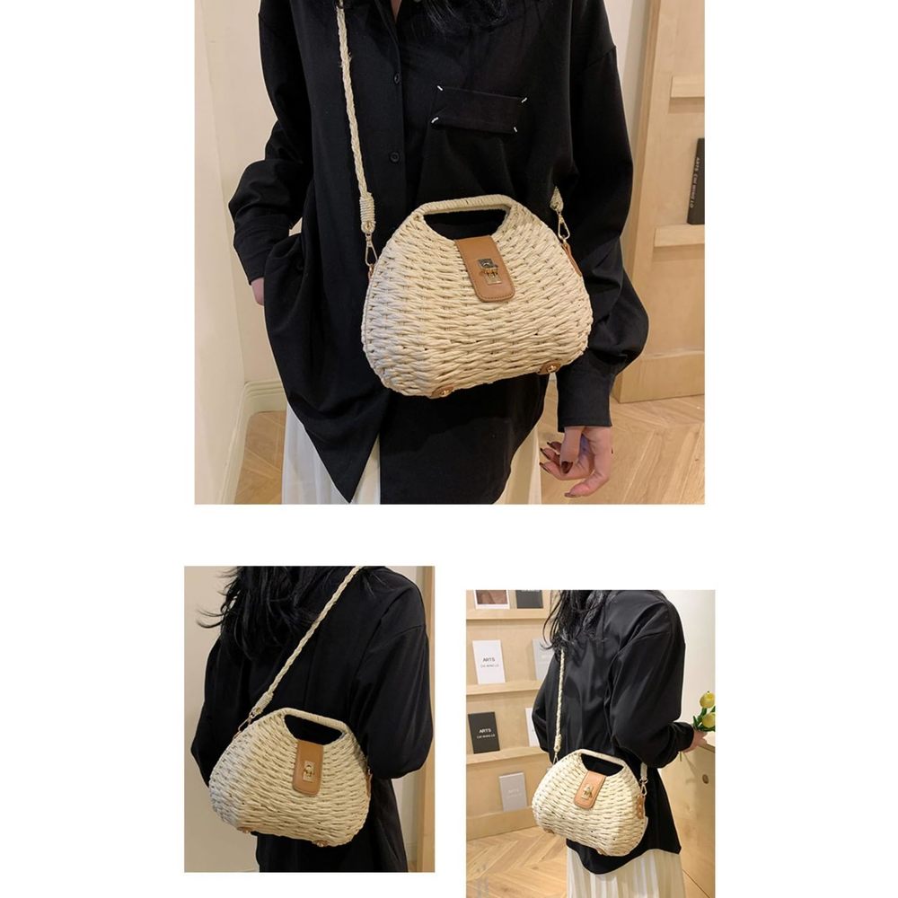 Handmade Straw Woven Bag Beach Clutch Purses Vacation Shell Shoulder :> - Picture 4 of 7